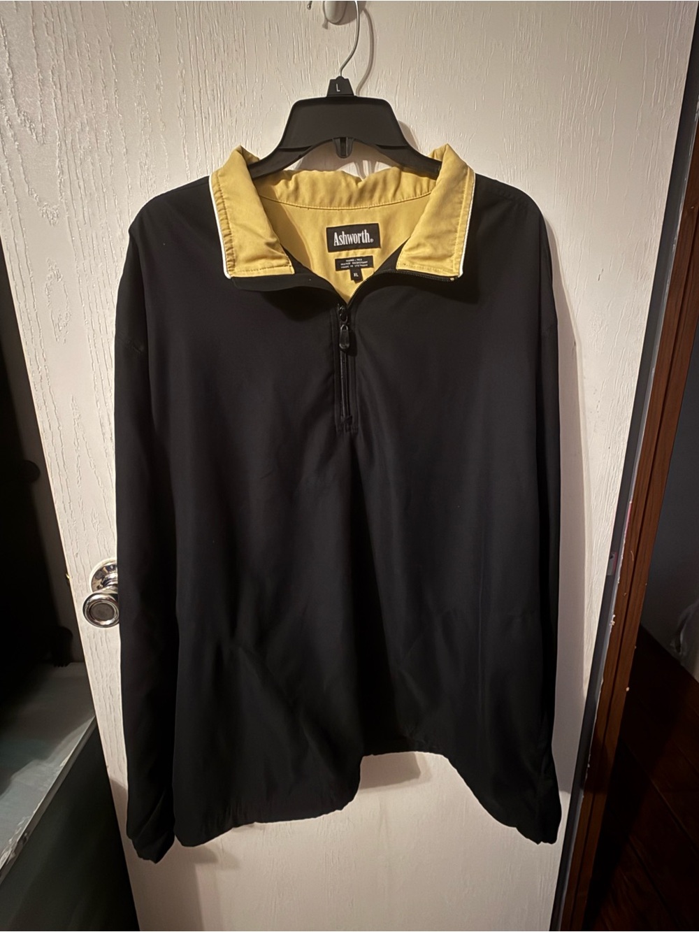 Ashworth Black Quarter-Zip Sweater with Yellow Collar